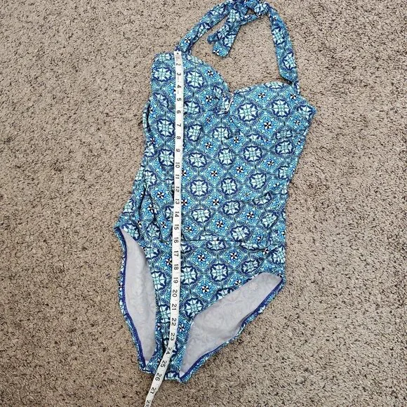 Spanx Love Your Assets Medallion Geo Turquoise Slimming One Piece Swimsuit L - Picture 5 of 12